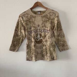Alan Jackson Women’s  M 100% Cotton Y2K Top 3/4 Sleeve 2000s Western Artist